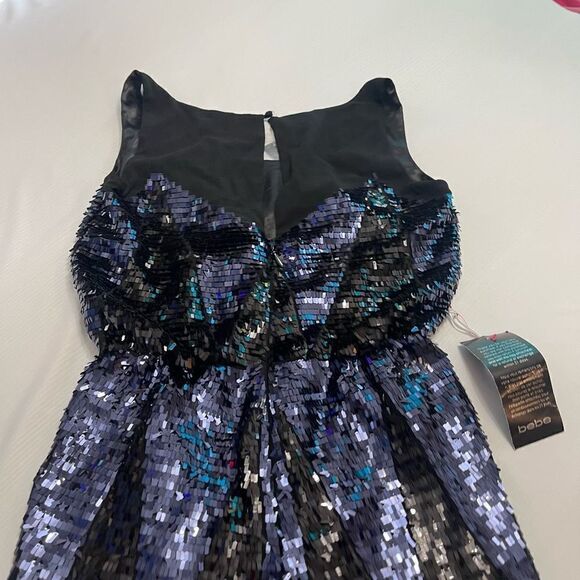NWT BEBE Navy Blue Black Sequin Embellished Romper Jumpsuit Size 4 NEW - Picture 7 of 7